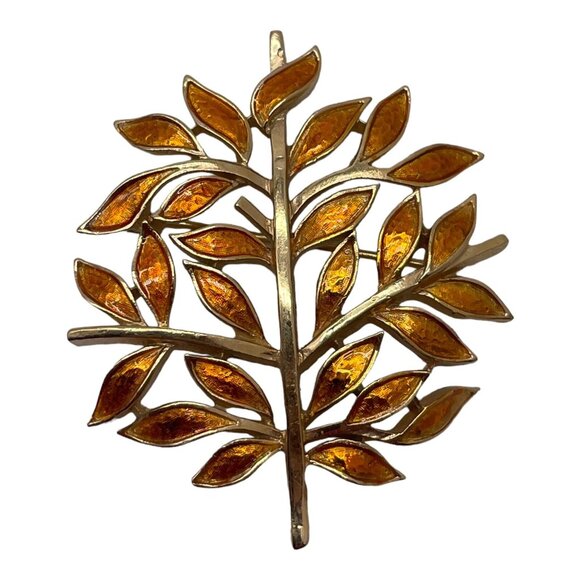 Alfred Philippe Crown Trifari Brooch Enamel Leaves Pin Autumn Tree HTF - Picture 1 of 11